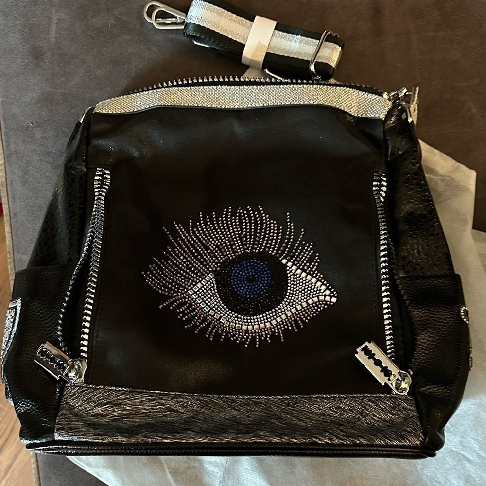 Black Eye-Embellished Women's backpack/shoulder bag